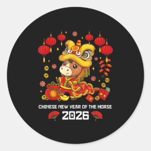 Chinesisches Neujahr des Pferdes 2026 Süßer Löwent Runder Aufkleber