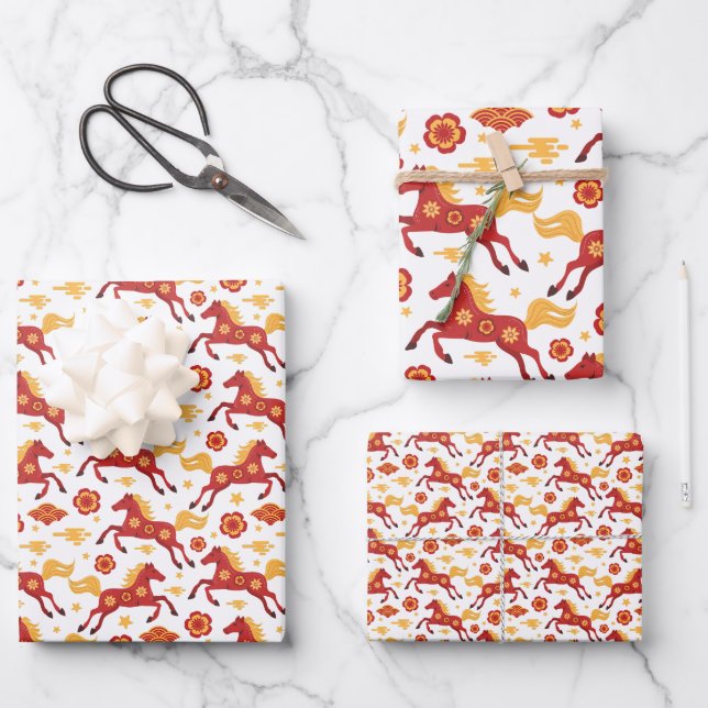Chinesisches Neujahr des Pferdes  Geschenkpapier Set (Vorderseite)