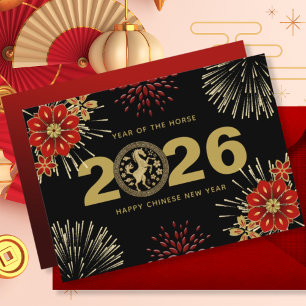 Chinesisches Neujahr des Pferdes in Schwarz und Go Feiertagskarte