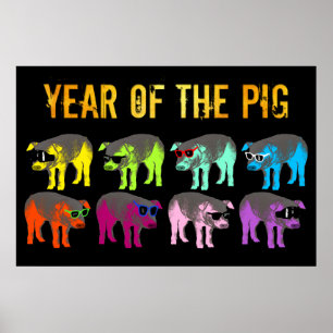 Chinesisches Neujahr des Pig Pop Gold L Poster