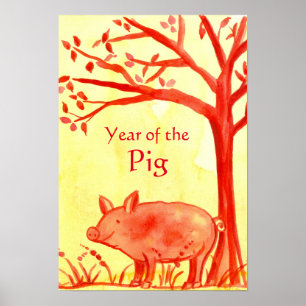 Chinesisches Neujahr des Schweinezuchttierrotes Poster