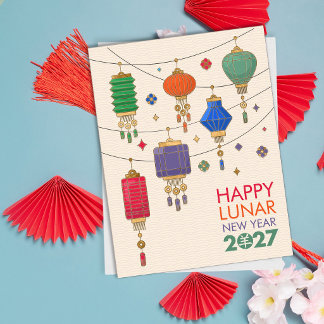 Chinesisches Neujahr des Ziege 2027 - Laternen Feiertagspostkarte