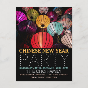 Chinesisches Neujahr, farbenfrohe Laternen-Einladu Postkarte