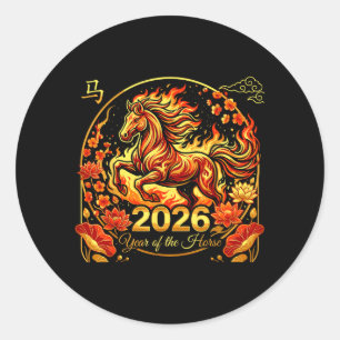 Chinesisches Neujahr Jahr des Feuerpferds 2026 Runder Aufkleber