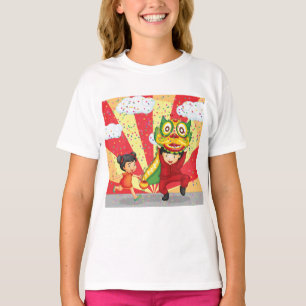 Chinesisches Neujahr Kinder Löwentanz und Laterne T-Shirt