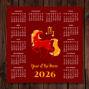 Chinesisches Neujahr Mondjahr Pferd 2026 Kalender Magnetkarte