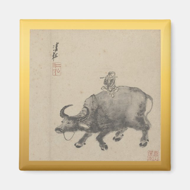 Chinesisches Neujahr Ox Malerei Zodiac Birthday Sq Magnet (Vorne)