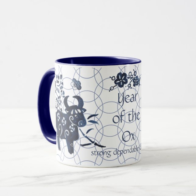 Chinesisches Neujahr Ox Zodiac Artistic Modern Blu Tasse (Vorderseite Links)
