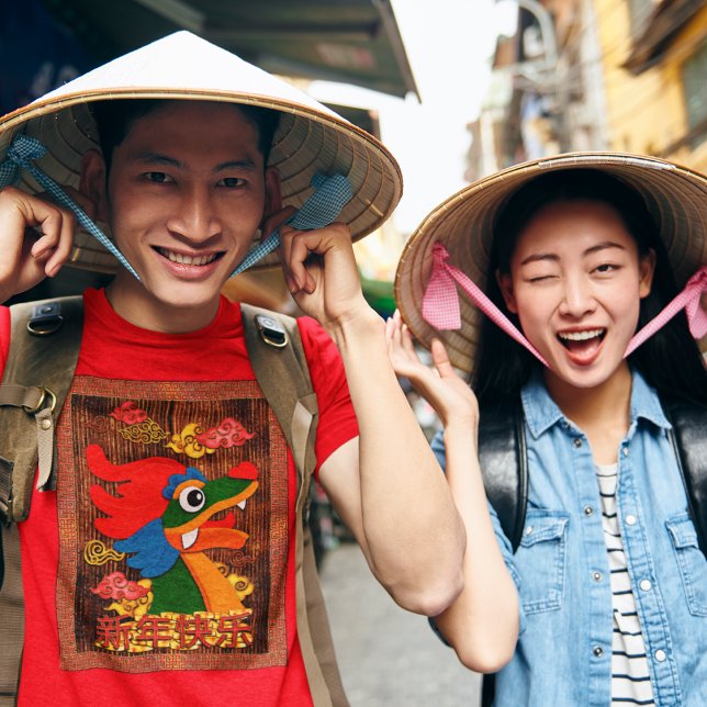 Chinesisches Neujahr Papercut Dragon Wood Red Gold T-Shirt (Von Creator hochgeladen)