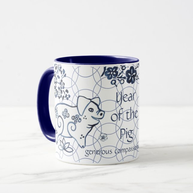 Chinesisches Neujahr von Pig Blue Zodiac Artistic Tasse (Vorderseite Links)