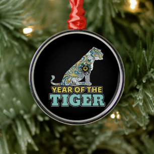 Chinesisches Neujahr - Zodiac White Tiger Ornament Aus Metall
