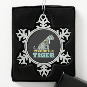 Chinesisches Neujahr - Zodiac White Tiger Schneeflocken Zinn-Ornament