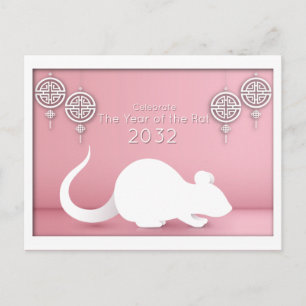 Chinesisches Neujahrs-Papier-Schnitt-Ratte, rosa Postkarte