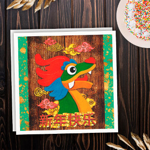 Chinesisches Neujahrs-Papierdrachen-Jade-Grün-Gold Serviette
