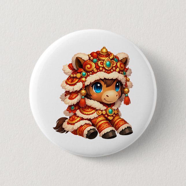Chinesisches Neujahrs-Pferd 2026 Zodiakus Button (Vorderseite)