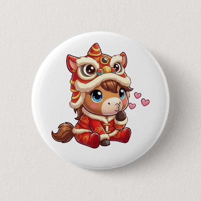 Chinesisches Neujahrs-Pferd 2026 Zodiakus Button (Vorderseite)