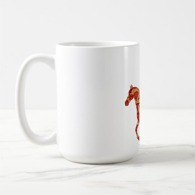 Chinesisches Neujahrs-Pferd mit Drachen und Phönix Kaffeetasse (Links)
