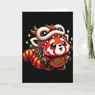 Chinesisches Neujahrs-Rot-Panda-Drachen-Tanz Karte