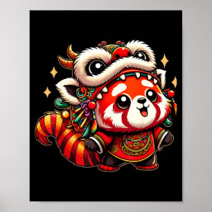 Chinesisches Neujahrs-Rot-Panda-Drachen-Tanz Poster