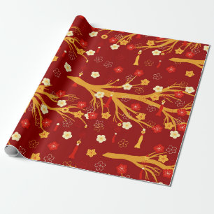 Chinesisches Neujahrs-Rot und Goldene Pflaumenblüt Geschenkpapier