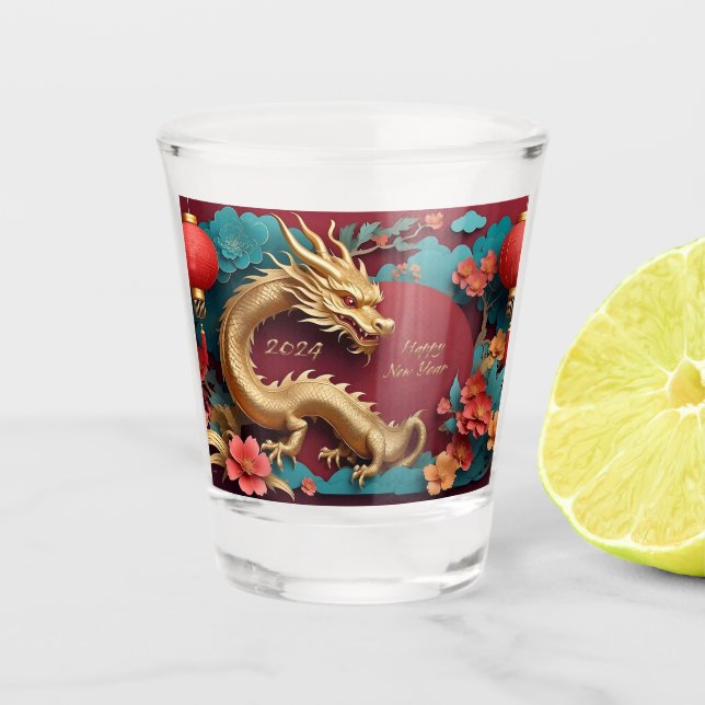 Chinesisches Neujahrsfest des Goldenen Drachen Schnapsglas (Vorderseite)