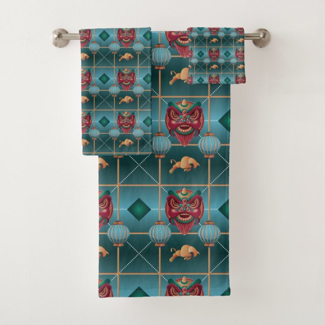 Chinesisches Neujahrsfest im Ox - Muster des grüne Badhandtuch Set (Insitu)