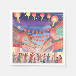 Chinesisches Neujahrsfest | Wasserfarbe-Feier Serviette