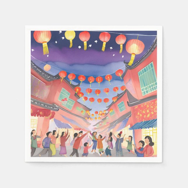 Chinesisches Neujahrsfest | Wasserfarbe-Feier Serviette (Vorderseite)