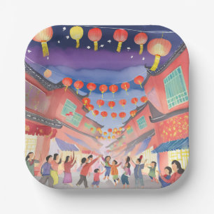 Chinesisches Neujahrsfest   Wasserfarbenfeier Pappteller