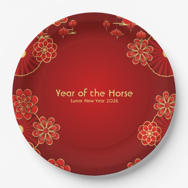 Chinesisches Neujahrsjahr des Pferdes Pappteller (Vorderseite)