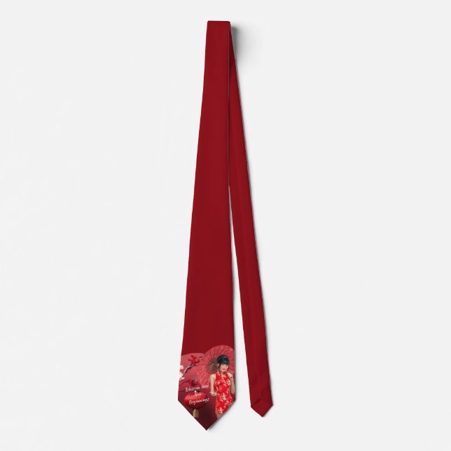 Chinesisches Neujahrsmädchen mit einem roten Regen Krawatte (Vorderseite)