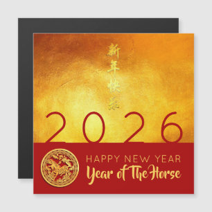 Chinesisches Neujahrspferd 2026 Red Gold SqMC Magnetkarte