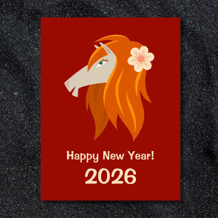 Chinesisches Neujahrspferd 2026 Zodiac Feiertagspostkarte