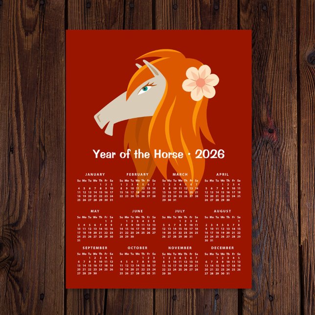 Chinesisches Neumondjahr Zodiac Horse 2026 Kalende Magnetkarte (Von Creator hochgeladen)
