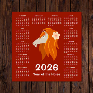 Chinesisches Neumondjahr Zodiac Horse 2026 Kalende Magnetkarte