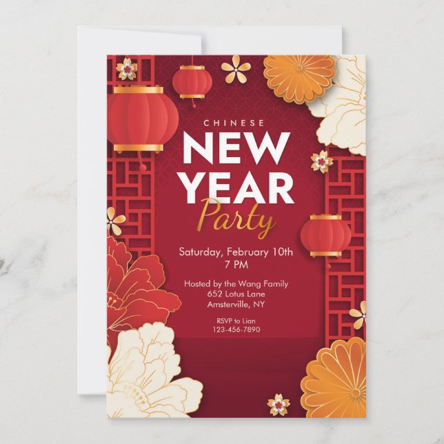 Chinesisches New Year Party Einladung (Vorderseite)