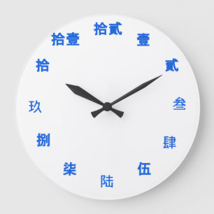 Chinesisches Numeral (Blauer Schriftart) Große Wanduhr