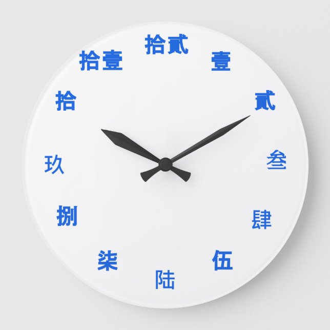 Chinesisches Numeral (Blauer Schriftart) Große Wanduhr (Vorderseite)