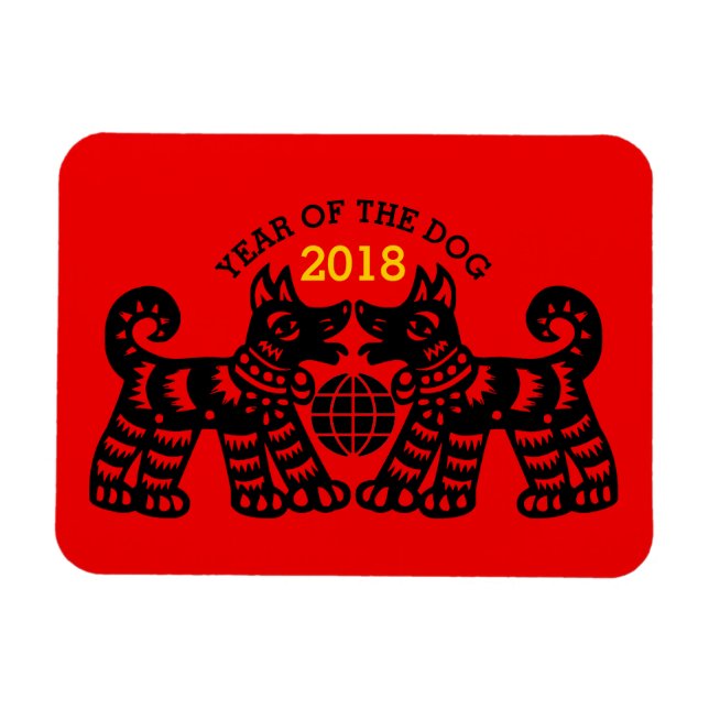 Chinesisches Papercut Earth Dog Year 2018 Foto Mag Magnet (Horizontal)