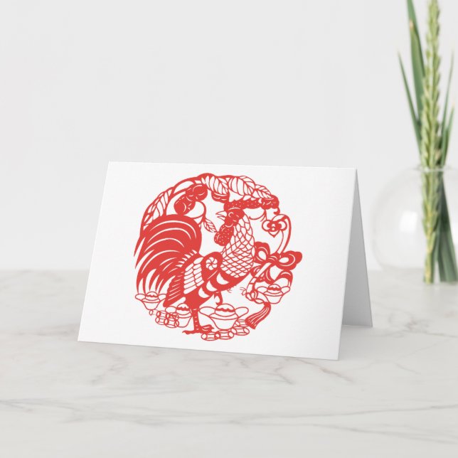 Chinesisches Papercut-Rooster-Jahr 2017 Feiertagskarte (Vorderseite)