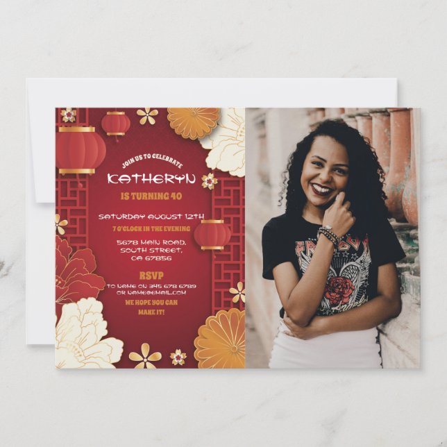 Chinesisches Party zum Geburtstag Foto-Restaurant  Einladung (Vorderseite)