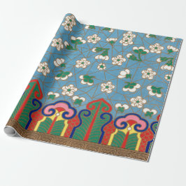 CHINESISCHES PATTERNPAPIER BLAU UND ROT GESCHENKPAPIER