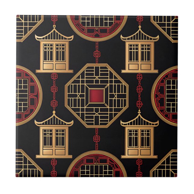 Chinesisches Pavillon-Gittermuster Fliese (Vorderseite)