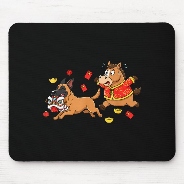 Chinesisches Pferd Belgischer Malinois Männer Frau Mousepad (Vorne)