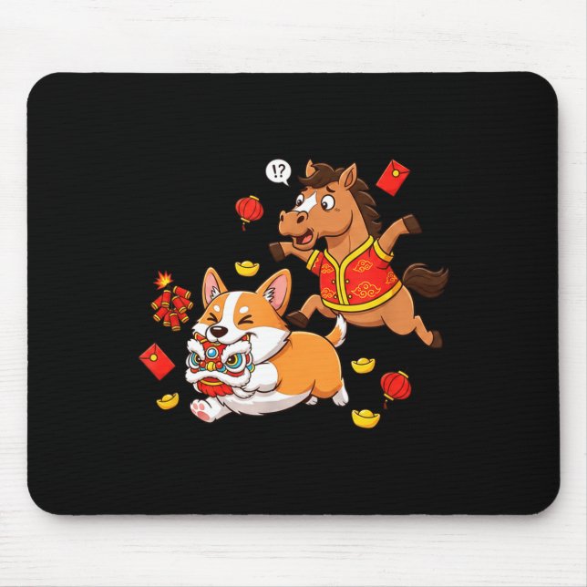 Chinesisches Pferd Corgi Lustig Kinder Männer Frau Mousepad (Vorne)