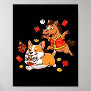 Chinesisches Pferd Corgi Lustige Kinder Männer Fra Poster