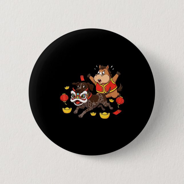 Chinesisches Pferd Deutscher Kurzhaariger Hund Glü Button (Vorderseite)
