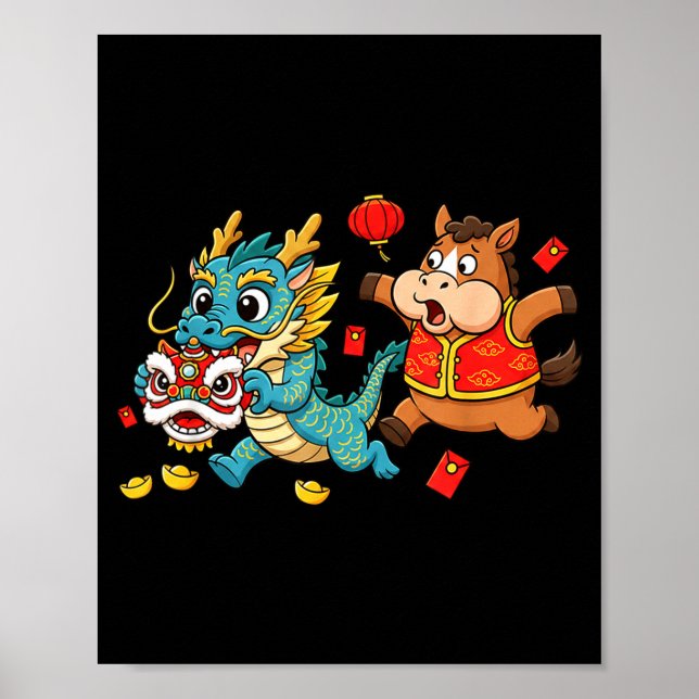 Chinesisches Pferd Drache Lustig Kinder Männer Fra Poster (Vorne)