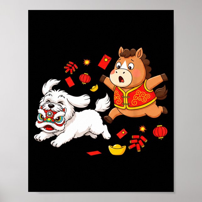 Chinesisches Pferd Havanese Lustig Kinder Männer F Poster (Vorne)