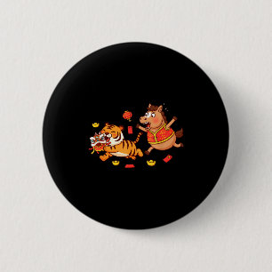 Chinesisches Pferd Lustiger Tiger Kinder Männer Fr Button